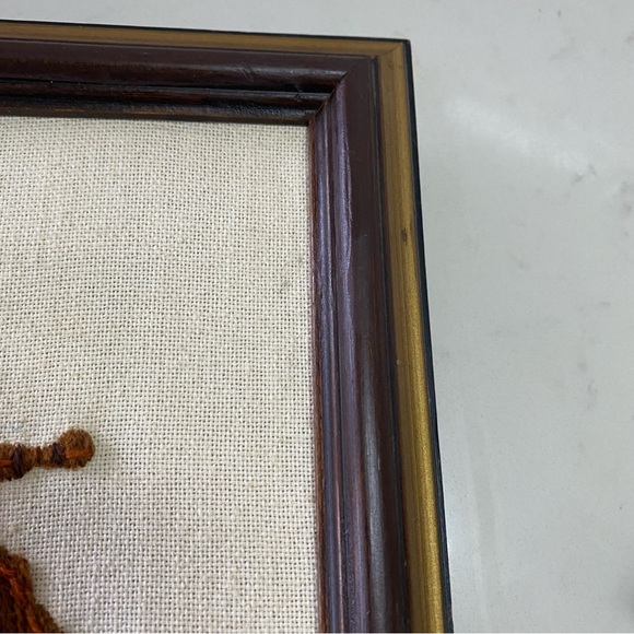 Vintage Crewel Floral Embroidered Art with Wooden Frame - Picture 7 of 7